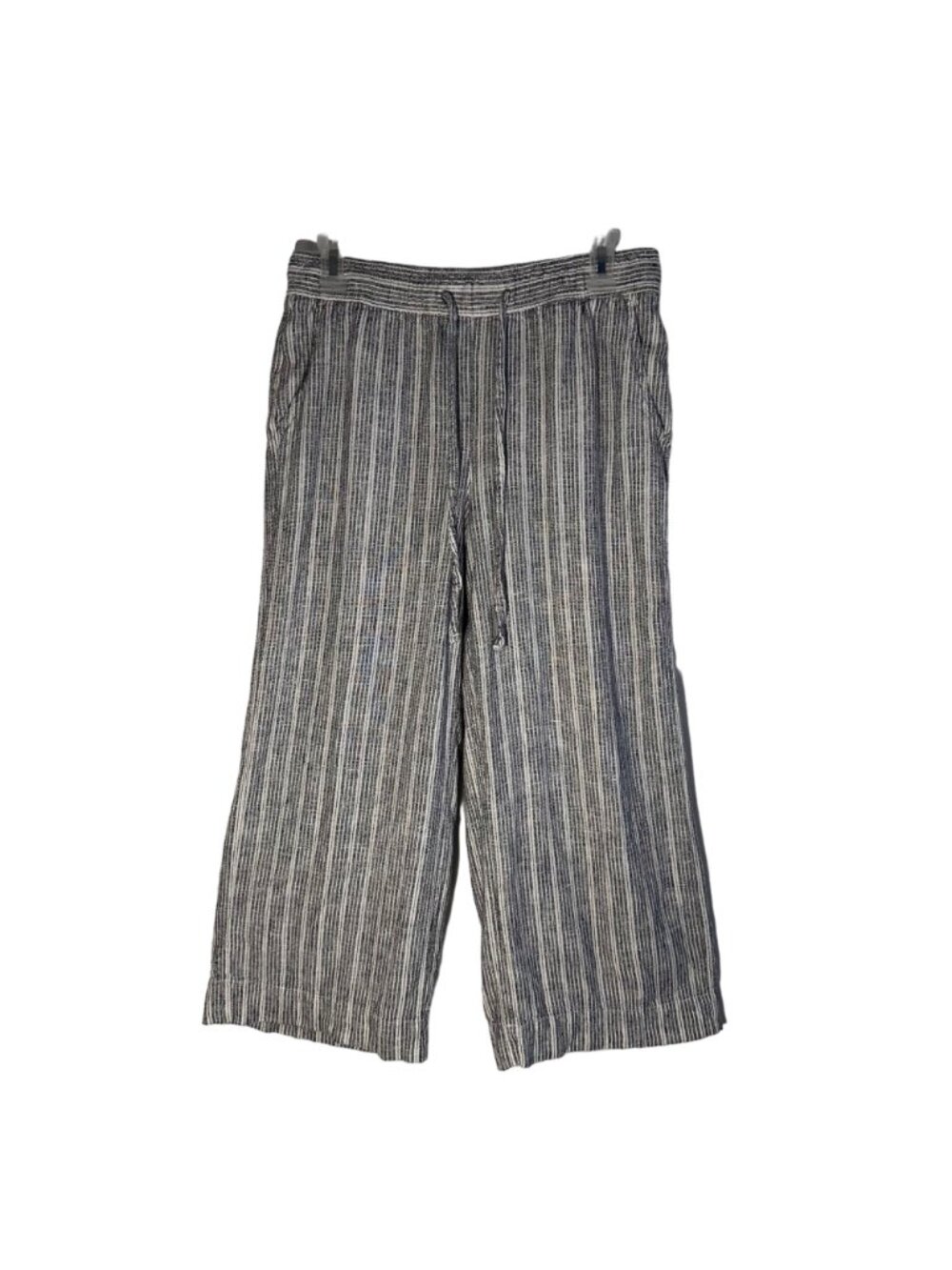 GAP Women's Blue Striped Linen-Blend Cropped Pants Small Beach Resort Vacation - Picture 2 of 10